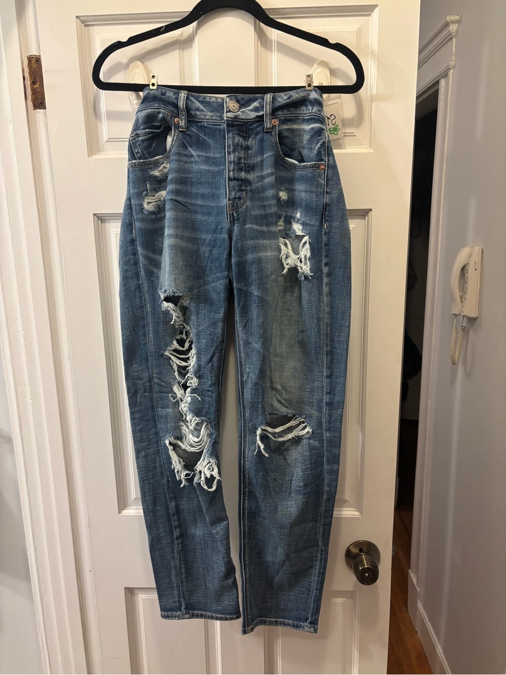 American Eagle Outfitters Distressed Boyfriend Jeans - Blue